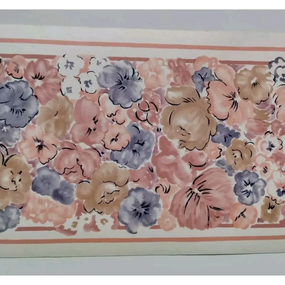 Floral Pattern Wallpaper Border EW1204B - 5 yds - Pink Brown Orange Flowers